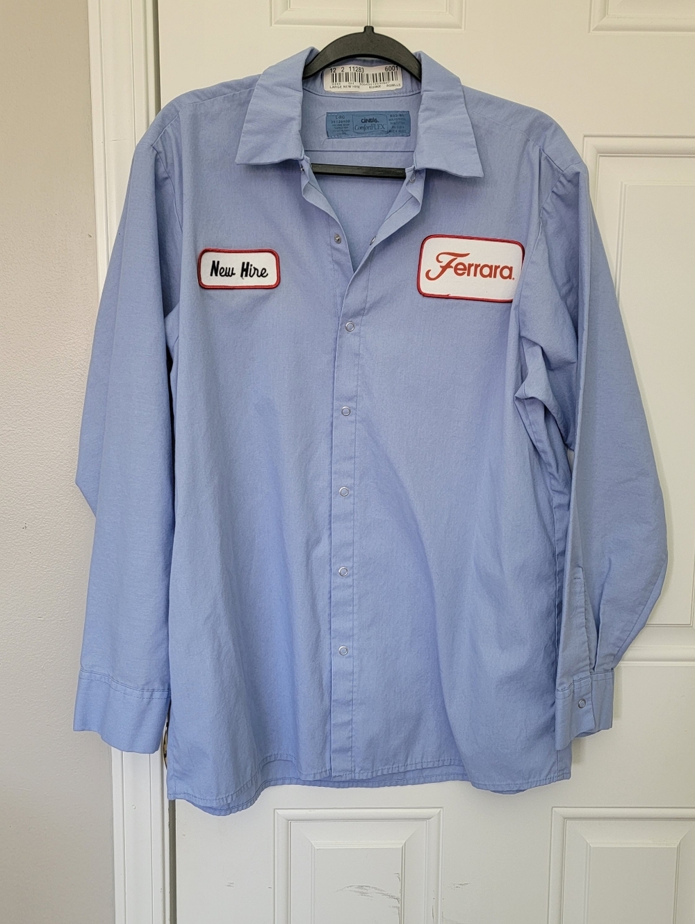 Cintas Comfort Flex Blue Work Uniform Shirt Ferrara New Hire Chicago Retro Large